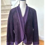 Coldwater Creek Vintage  Purple Suede Rope Knit Collar Leather Jacket Photo 0