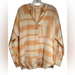 Mango  MNG Satin Print Blouse Tunic Orange‎ Oversized Long Sleeve Imported Size 6 Photo 3