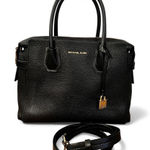 Michael Kors  Mercer Black Pebbled Leather Belted Satchel Handbag Crossbody Lux Photo 0