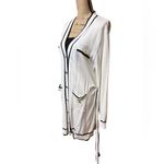 NWOT Aaron & Amber White Cardigan with Black Trim and Belt Women size Large Photo 6