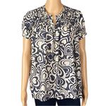 Love moschino  100% Silk dark navy and cream hearts design blouse Size 2 EUC Photo 0