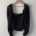 ASTR the Label Ruched Smocked Back Long Sleeve Top Ruffle Solid Black Classy S Photo 3