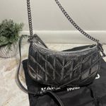 Karl Lagerfeld NWOT Lafayette Shoulder Bag Sequns 100% Goat Leather Grey Photo 4