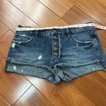 Free People FP  Womens Jean Shorts Button Fly Distressed Raw Hem Blue Denim Sz 27 Photo 6