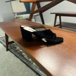 Stuart Weitzman  Galene black suede criss cross slip on block heel mule sandals 7 Photo 13