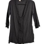 La Blanca Black Crochet V-Neck Crinkle Resort Tunic Cover Up XS Photo 0