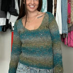 BKE Sheer Knit Striped Sweater Blue Green Tan Y2K Size L Photo 0