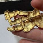 Signed JJ Christmas Holiday Brooch Pin Gold Tone/Red Enamel Santa Claus With Dog Photo 4