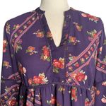 Mi ami Bohemian Baby Doll Blouse M Purple Floral V Neck Puff Sleeve Elastic Size M Photo 1
