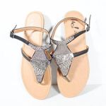 Rue 21 Goth Summer Black Strappy Sandal Silver Tone Metal Beading Design Size 10 Photo 0