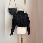 SheIn  Black Fringe Cropped Denim Jacket, Size Small Photo 1