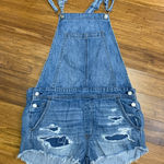 American Eagle American‎ Eagle Denim Overalls Shorts Womens Medium Distressed Frayed Shortalls Photo 0