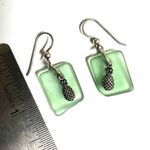 Sterling silver green Sea Glass Pineapple charm dangle earrings Photo 6