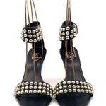 Ash Gold Studded Black Leather Ankle Cuff Heeled Strappy Sandals Size 38 | US 7 Photo 7