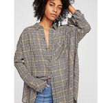 Free People Break My Stride Oversized Plaid Long Sleeve Button Up Shirt Size S Photo 0