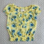 Abercrombie & Fitch Yellow Blue Floral Sheer Blouse Smocked Ruffle Top Size XS Photo 7