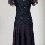 Romantic Goth Vintage Whimsygoth Sequin Black Burgundy Purple Lace Midi Dress S Photo 0