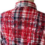 CATTLEAC RANCH Red Blue Plaid Embroidered Western 23Snap Up Top ~ Women's XL Photo 3