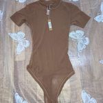 SKIMS  size XS mesh short sleeve bodysuit top sienna brown sheer kim k NWT Photo 2