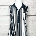 Liberty Love  Black & White Vertical Stripes Sleeveless Collared Blouse Top Small Photo 0