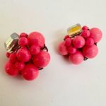 Hot pink beaded cluster vintage rhinestone clip on earrings Photo 2