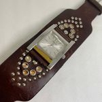 Guess  women’s watch silver tone 22mm quartz rhinestones wide leather running Photo 1