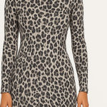 TDC Leopard Print High Neck Long Sleeve Knee Length Bodycon‎ Dress Size Large Black Photo 0