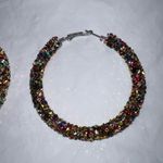 Gold and Multicolored Chunky Sparkle Hoop Earrings Photo 2