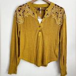 Free People  Eazy Breezy Henley Lace Knit Thermal Long Sleeve Top S Photo 0