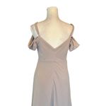 Birdy Grey  Dev V-Neck Cold Shoulder Evening Gown With Slit Crepe Taupe M READ Photo 6