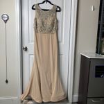 Jovani  Embellished beaded Gown Formal Evening Dress Beige Size 10 wedding guest‎ Photo 1