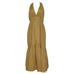 MARYSIA Backless Seashell Embellished Seersucker Halterneck Dress,Caramel, Large Brown Photo 3