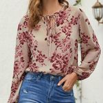 SheIn Curve floral semi sheer blouse elastic at wrists puffy long sleeve size 4X Photo 0