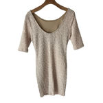 Forever 21  Dress Womens M Beige 3/4 Sleeve Mini Body Con Dress Sequin Sparkle Photo 7