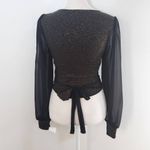 Moa Moa  Black and Gold Top with Full Sheer Sleeves NWOT Size XS Black Wrap Top Photo 4