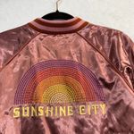 Mother S Sunshine City Bomber Jacket Pastel Pink Satin Rainbow Varsity Preppy Photo 6