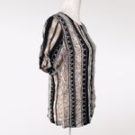 Solitaire Vintage Rayon Tribal Stripe Blouse Black Beige Short Sleeve Size Small Photo 6