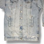 American Eagle Denim Jacket Sz Small Trucker Type III 3 Ripped Distressing Long Photo 2
