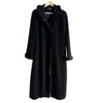 Ellen Tracy Black Faux Fur Trim Wool Blend Long Winter Coat Size 14 Photo 1