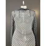Mandee Dress Womens 4 Black White Geometric Mesh Sheer Collared Shirt Mini USA Photo 6