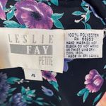 Vintage 80s Floral Print Shirt Dress Peplum Ruffle Faux Wrap Black Purple Small Photo 6