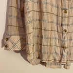 Free People  Break My Stride Pink Gold Plaid Oversized Button Down Shirt Large Photo 3