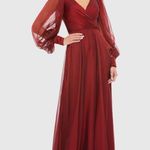 Mac Duggal 67873 Womens Sheer Blouson Sleeve Surplice Gown Photo 0