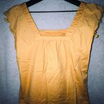 J.Crew  Mustard Yellow Square Neckline Top W/ Pom Sleeve Detail Photo 2
