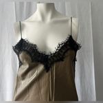 UNIQ Women's Brown Faux Leather Soft Strappy Mini Dress Lace V Photo 2