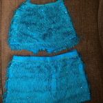 Blue total fringe halter and skirt set jazz dance costume Photo 0