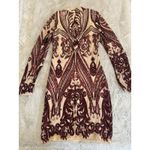 Main Strip  sequin bodycon mini dress, nude mesh with burgundy‎ beaded design L Photo 1