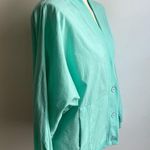 Vintage 80s Aqua Dolman Sleeve Lightweight Cotton Jacket Button Pockets Large Photo 3