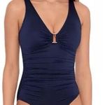 Lauren Ralph Lauren Ring Over The Shoulder One Piece Swimsuit Navy Blue 14 NWOT Photo 0