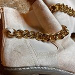 Olivia Miller  Womens Beige Platform Chunky Heel Faux Suede Boots Chain Zip 10 Photo 2